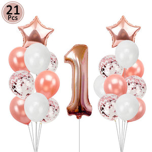 First Happy Birthday Blue Balloon Banner My 1st 1 One Year Party Decorations Kids Baby Boy Girl Adult Garland Supplies Rose Gold