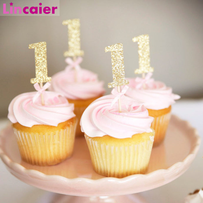 10/6Pcs Glitter Paper 1 Cupcake Toppers First Birthday Party Decorations 1st Birthday My One Year Baby Boy Girl Supplies