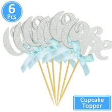 Load image into Gallery viewer, 10/6Pcs Glitter Paper 1 Cupcake Toppers First Birthday Party Decorations 1st Birthday My One Year Baby Boy Girl Supplies